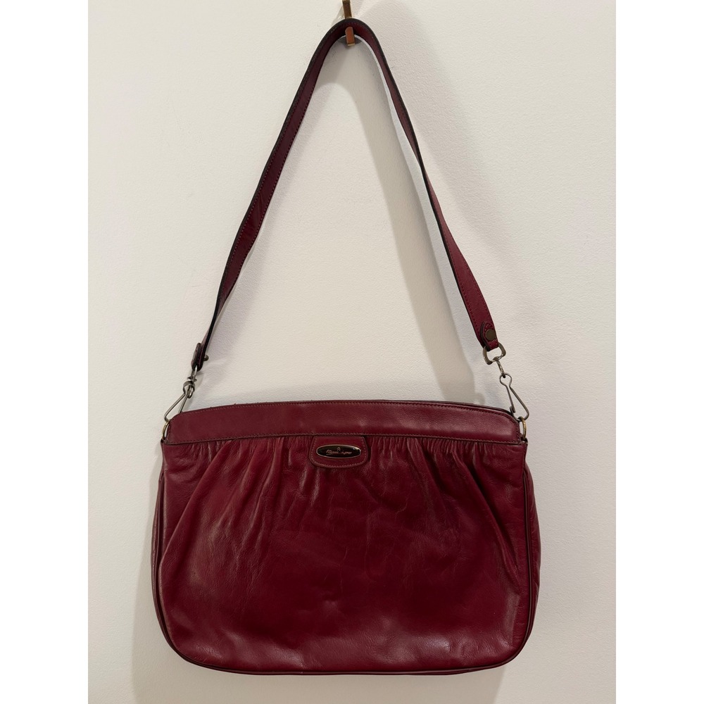Vintage Hinged Etienne Aigner Ox Blood Leather shoulder clutch